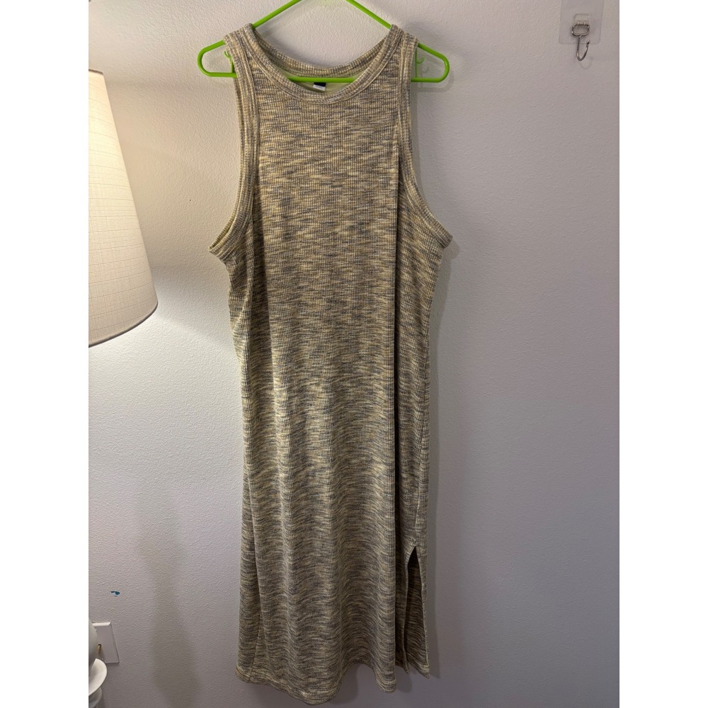 Old Navy Womens Yellow Grey Space Dye Rib Knit Sleeveless Midi Dress Size XL